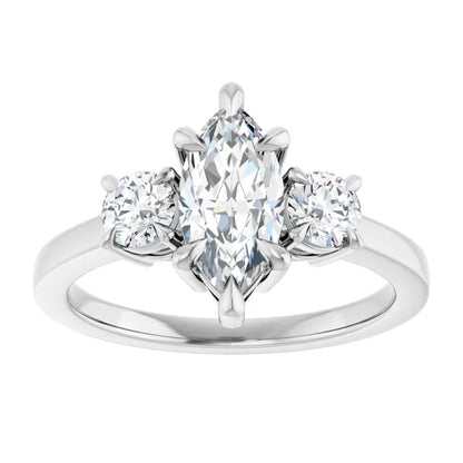 Marquise White Gold Tri Stone Lab Diamond Engagement Ring 