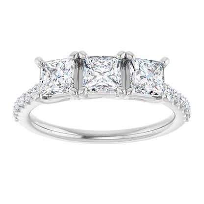 Princess White Gold Tri Stone Lab Diamonds Engagement Ring 