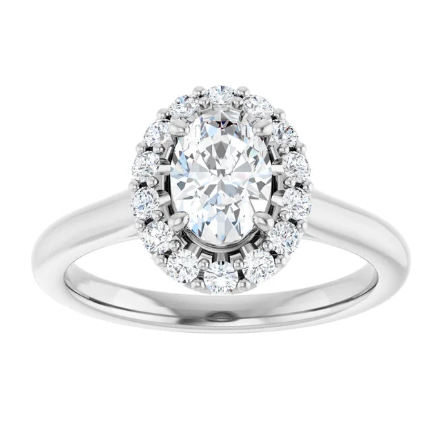 Oval Halo Solitaire White Gold Lab Diamond Engagement Ring 