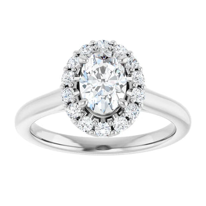 Oval Halo Solitaire White Gold Lab Diamond Engagement Ring 