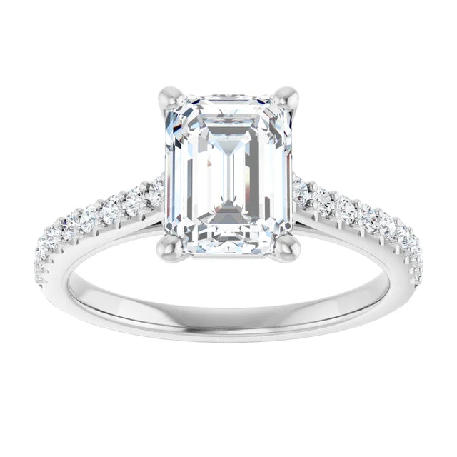 Emerald White Gold Pave Style Lab Diamond Engagement Ring 