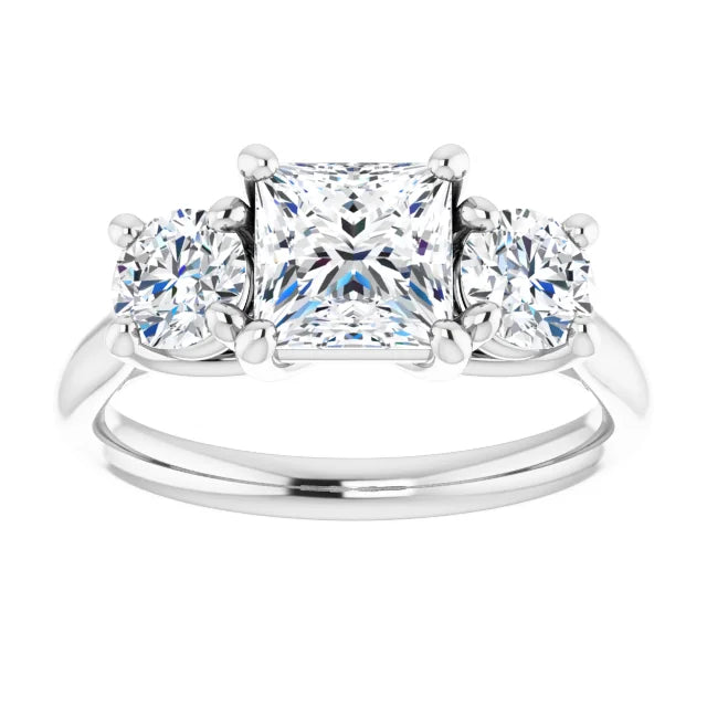Princess White Gold Tri Stone Lab Diamond Engagement Ring