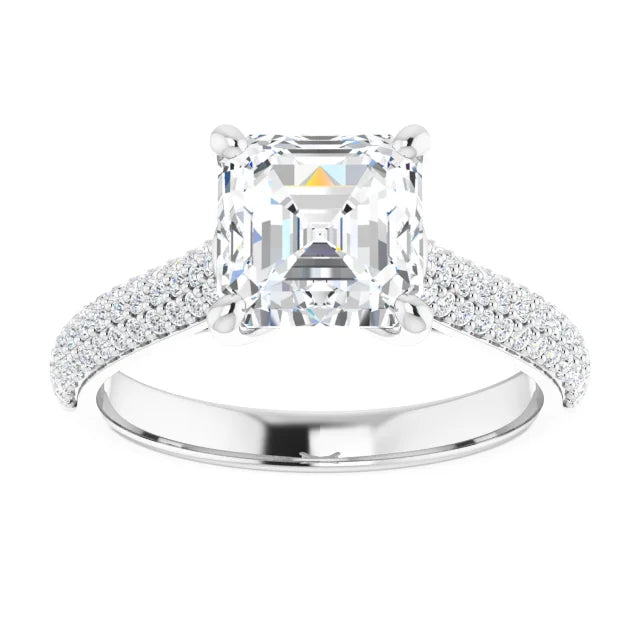 Asscher White Gold Pave Lab Diamond Engagement Ring 