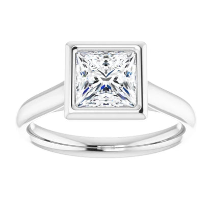 Princess White Gold Solitaire Bezel Lab Diamond Engagement Ring
