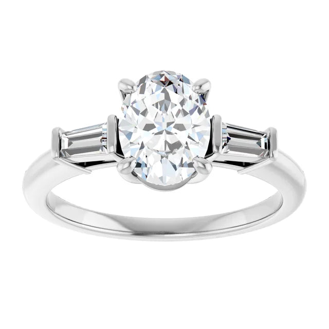 Oval White Gold Baguette Accent Lab Diamond Engagement Ring
