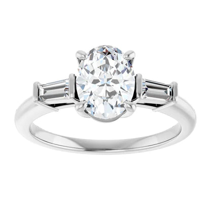 Oval White Gold Baguette Accent Lab Diamond Engagement Ring