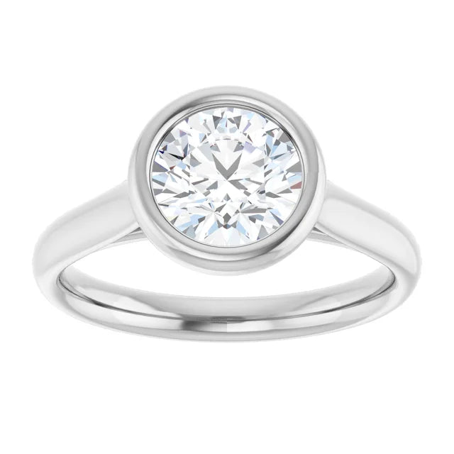 Round Brilliant White Gold Solitaire Bezel Lab Diamond Engagement Ring 