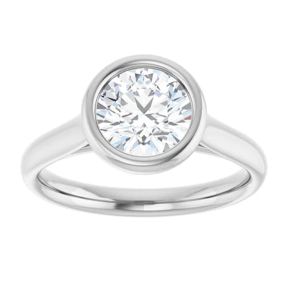Round Brilliant White Gold Solitaire Bezel Lab Diamond Engagement Ring 