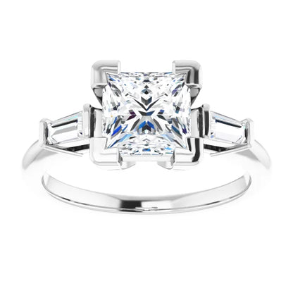 Princess White Gold Baguette Accent Lab Diamond Engagement Ring