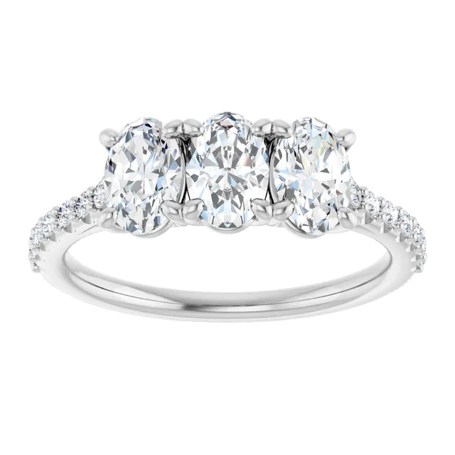 Oval White Gold Tri Stone Lab Diamonds Engagement Ring 