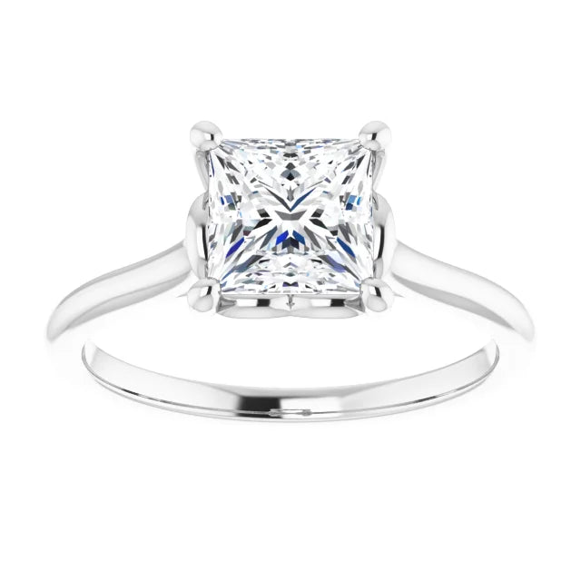 Princess White Gold Four Claw Solitaire Lab Diamond Engagement Ring 