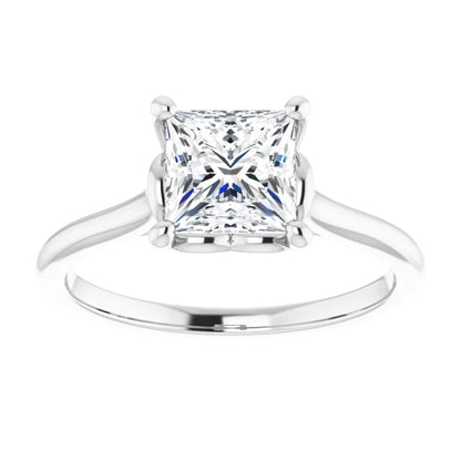 Princess White Gold Four Claw Solitaire Lab Diamond Engagement Ring 