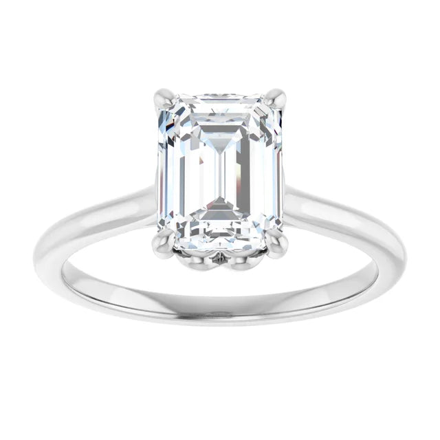 Emerald White Gold Four Claw Solitaire Lab Diamond Engagement Ring 