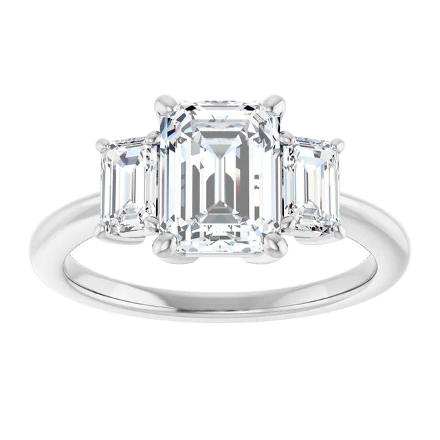Emerald White Gold Tri Stone Lab Diamond Engagement Ring