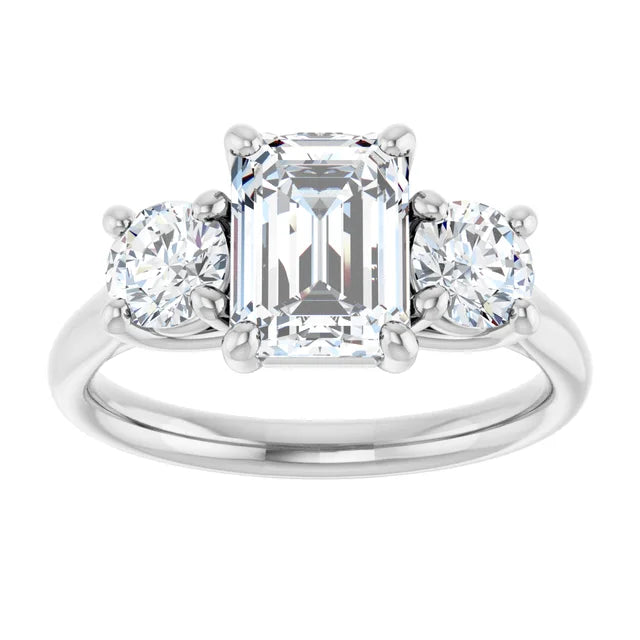 Emerald White Gold Tri Stone Lab Diamond Engagement Ring