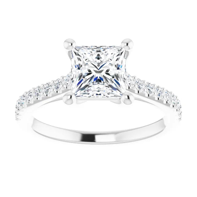 Princess White Gold Pave Style Lab Diamond Engagement Ring 