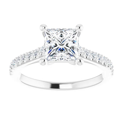 Princess White Gold Pave Style Lab Diamond Engagement Ring 