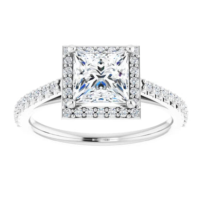 Princess White Gold Halo Lab Diamond Engagement Ring 