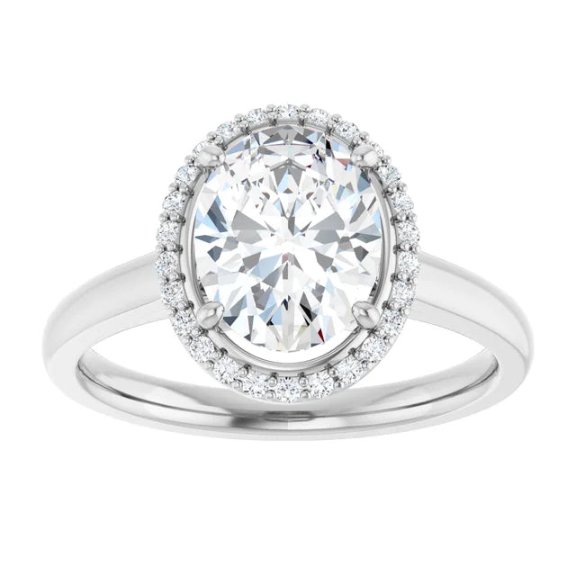 Oval Halo Solitaire Lab Diamond Engagement Ring White Gold. 