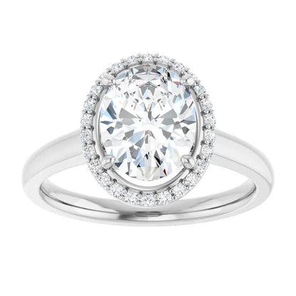 Oval Halo Solitaire Lab Diamond Engagement Ring White Gold. 