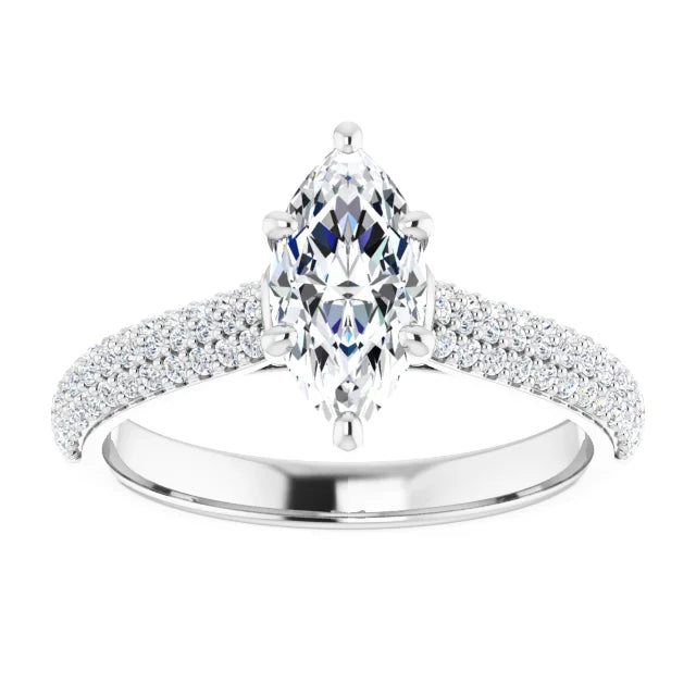Marquise White Gold Pave Lab Diamond Engagement Ring 