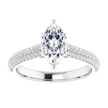 Marquise White Gold Pave Lab Diamond Engagement Ring 