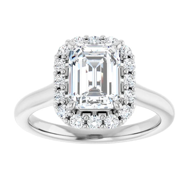 Emerald Halo Solitaire White Gold Lab Diamond Engagement Ring 