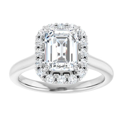 Emerald Halo Solitaire White Gold Lab Diamond Engagement Ring 