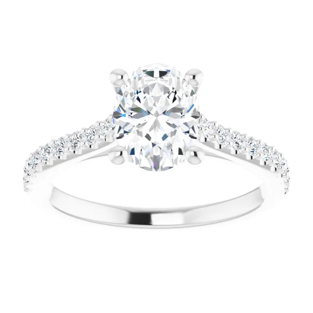 Oval White Gold Pave Style Lab Diamond Engagement Ring 