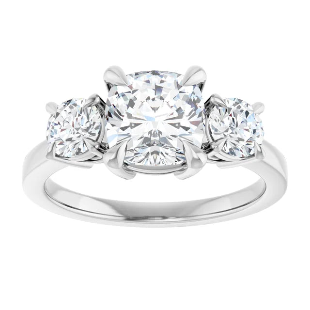 Cushion White Gold Tri Stone Lab Diamond Engagement Ring 