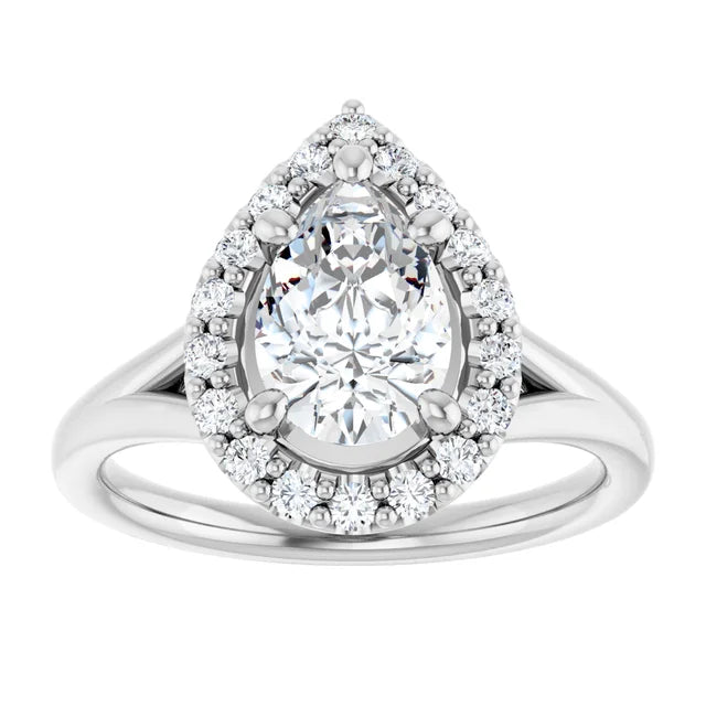 Pear White Gold Halo Solitaire Split Band Lab Diamond Engagement Ring 