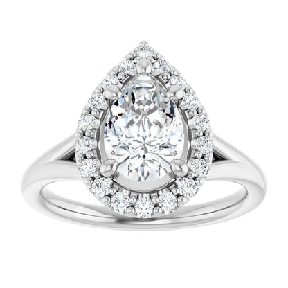 Pear White Gold Halo Solitaire Split Band Lab Diamond Engagement Ring 