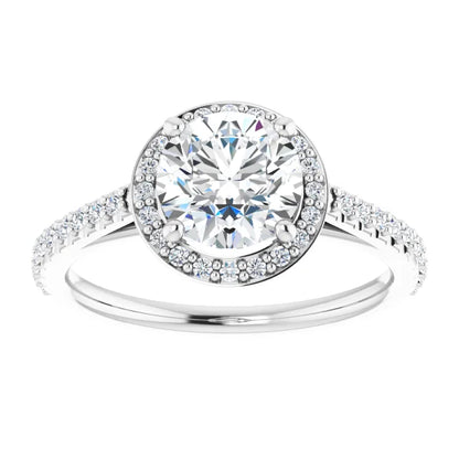 Round Brilliant White Gold Halo Lab Diamond Engagement Ring 