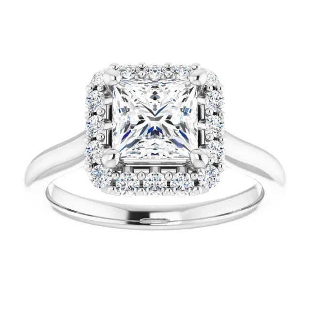Princess Halo Solitaire White Gold Lab Diamond Engagement Ring 