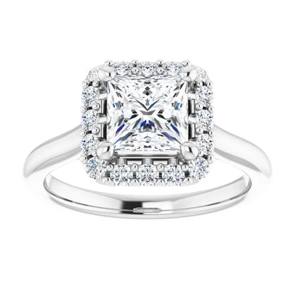 Princess Halo Solitaire White Gold Lab Diamond Engagement Ring 