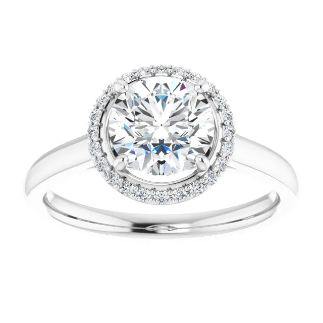 Round Brilliant Halo Solitaire Lab Diamond Engagement Ring White Gold. 