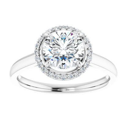 Round Brilliant Halo Solitaire Lab Diamond Engagement Ring White Gold. 