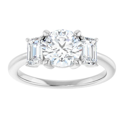 Round Brilliant White Gold Tri Stone Lab Diamond Engagement Ring