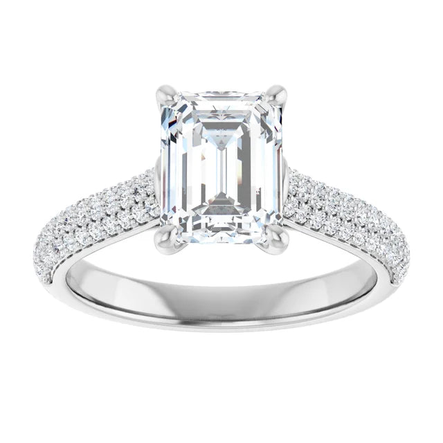 Emerald White Gold Pave Lab Diamond Engagement Ring 
