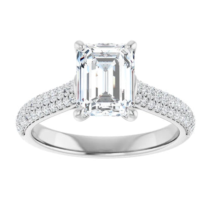 Emerald White Gold Pave Lab Diamond Engagement Ring 