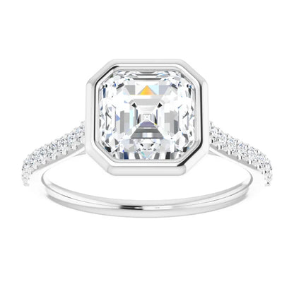 Asscher White Gold Bezel Pave Lab Diamond Engagement Ring 