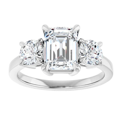 Emerald White Gold Tri Stone Lab Diamond Engagement Ring 