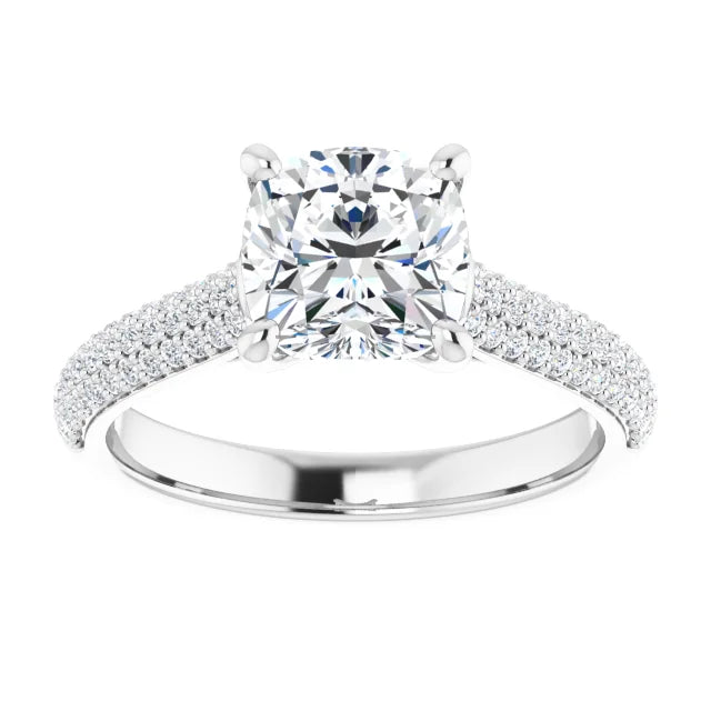 Cushion White Gold Pave Lab Diamond Engagement Ring 
