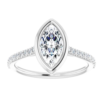 Marquise White Gold Bezel Pave Lab Diamond Engagement Ring 