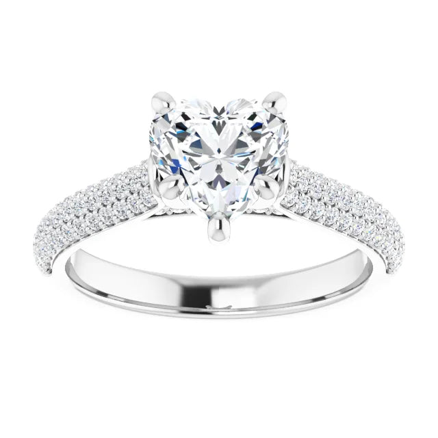 Heart White Gold Pave Lab Diamond Engagement Ring 