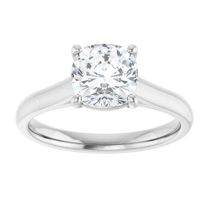 Four Claw Cushion White Gold Solitaire Lab Diamond Engagement Ring