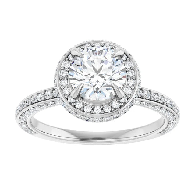 Round Brilliant White Gold Halo Pave Style Lab Diamond Engagement Ring 
