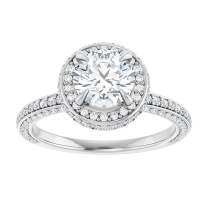Round Brilliant White Gold Halo Pave Style Lab Diamond Engagement Ring 