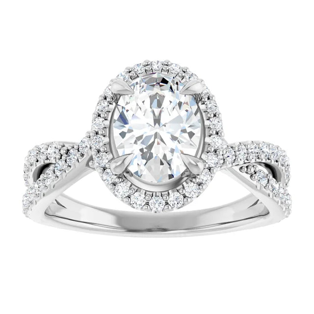Oval White Gold Twist Band Halo Lab Diamond Engagement Ring  