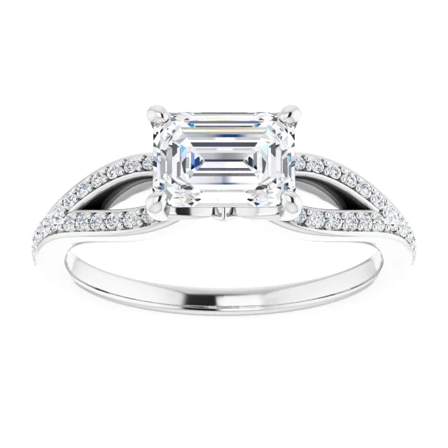 Emerald White Gold East West Style Engagement Ring